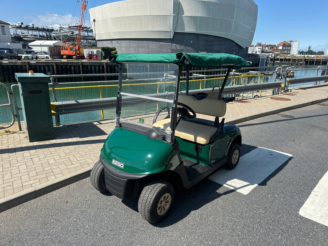 Used EZGO RXV ELiTE buggy at Portsmouth Ferry Port ready for delivery to Isle of Wight customer.
