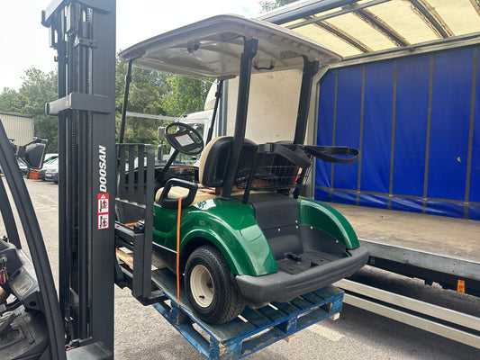 Refurbished petrol Yamaha Drive golf buggy ready for delivery to a private customer in Scotland.